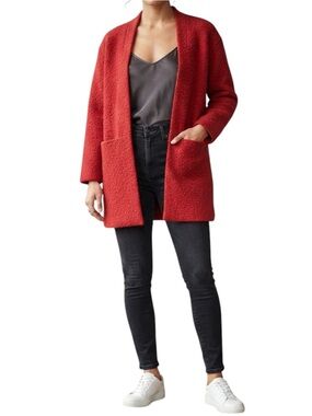 Luna Allegra Wool Blend Open-Front Bouclé Coat Red Size Small